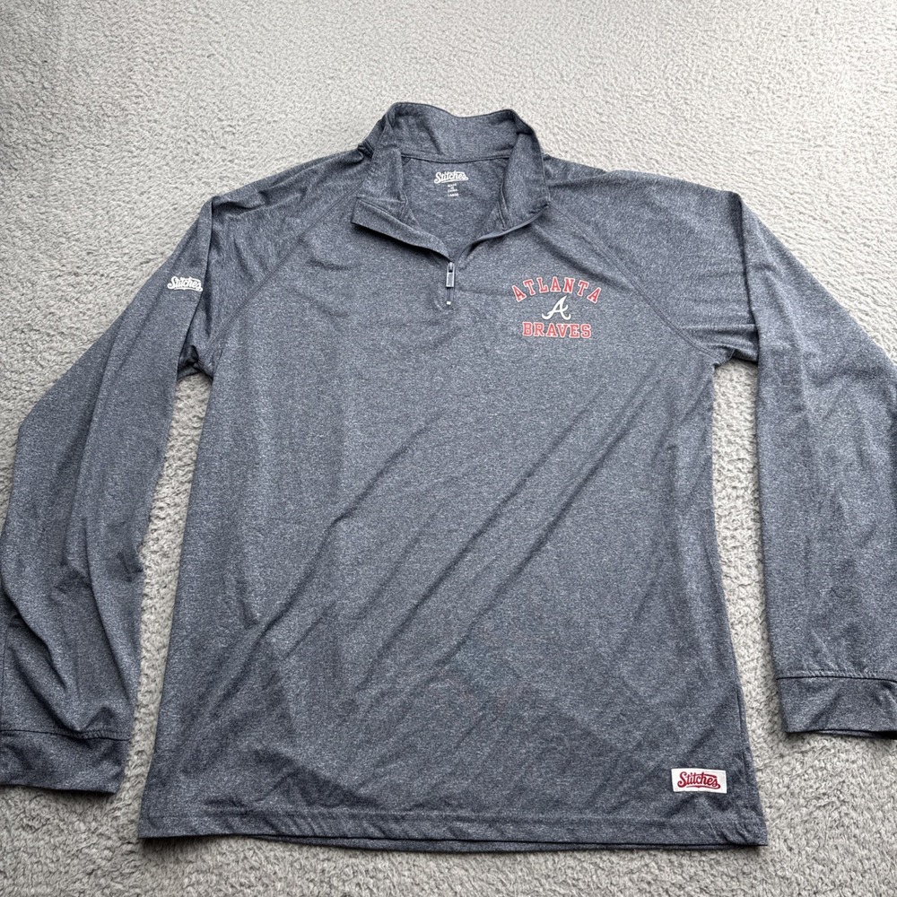 Stitches Atlanta Braves 1/4 Zip Pullover Shirt Mens Large Blue Gray Performance